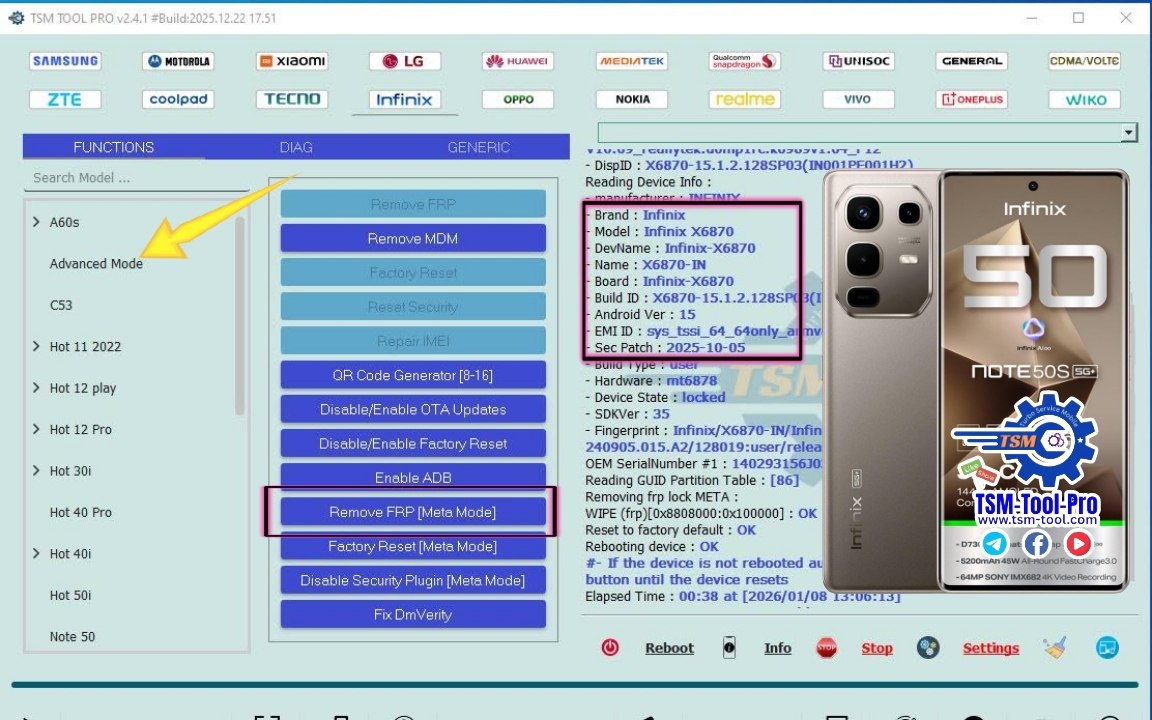 Remove FRP infinix note 50s